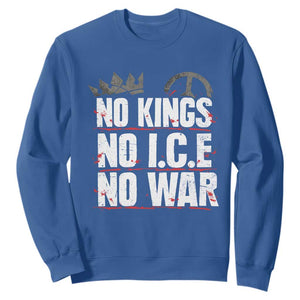 No Kings No Wars No Ice Protest Distressed Sweatshirt No Crown Just Peace Anti War Freedom Supporters TS02 Royal Blue Print Your Wear
