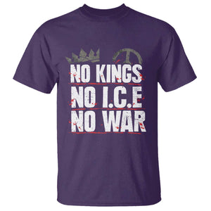 No Kings No Wars No Ice Protest Distressed T Shirt No Crown Just Peace Anti War Freedom Supporters TS02 Purple Print Your Wear