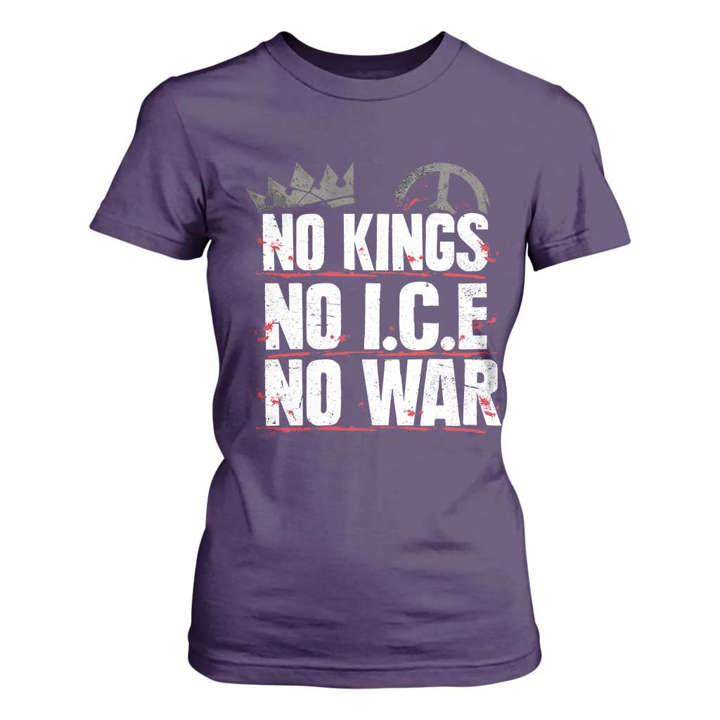 No Kings No Wars No Ice Protest Distressed T Shirt For Women No Crown Just Peace Anti War Freedom Supporters TS02 Purple Print Your Wear