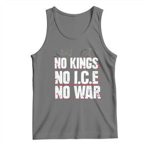 No Kings No Wars No Ice Protest Distressed Tank Top No Crown Just Peace Anti War Freedom Supporters TS02 Black Heather Print Your Wear