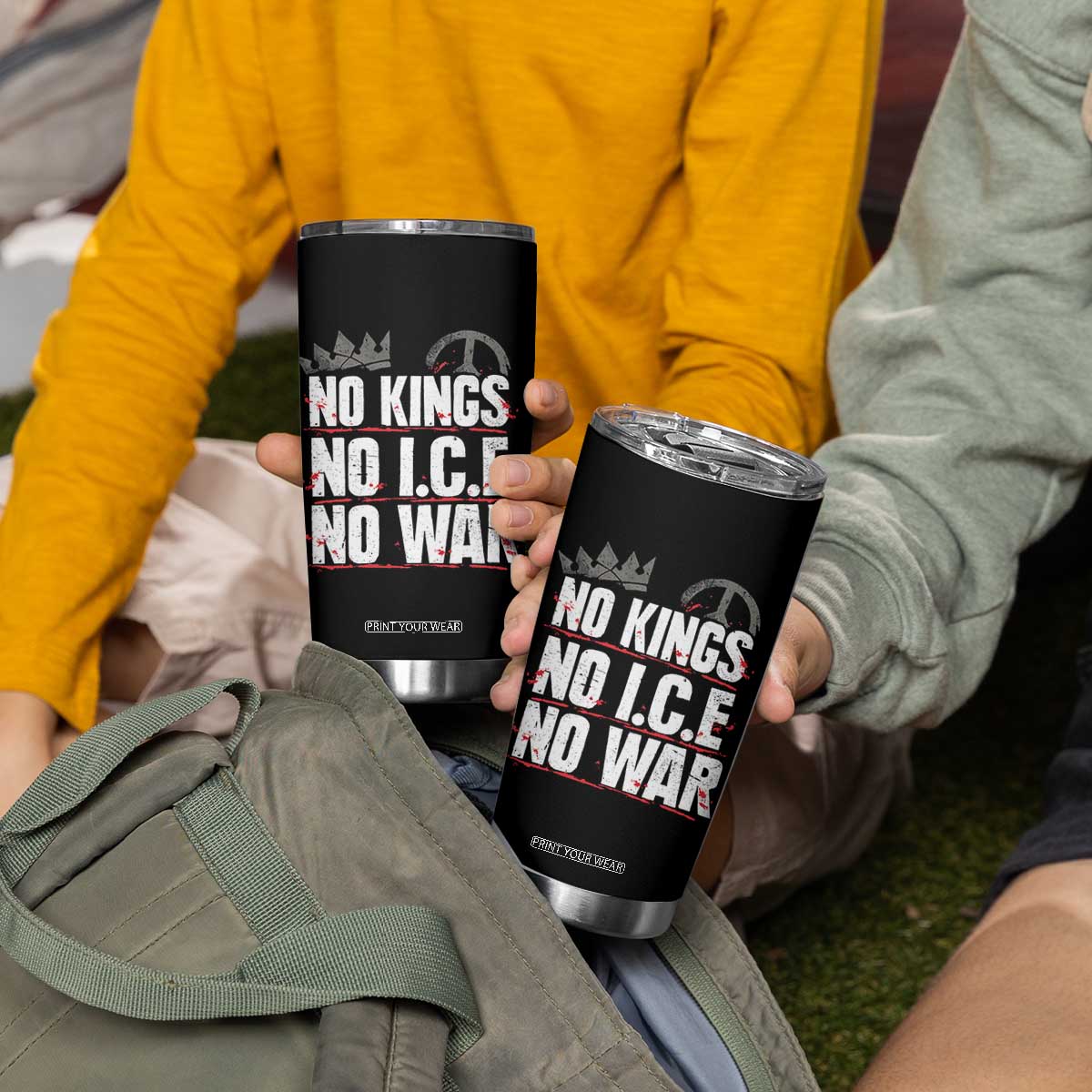 No Kings No Wars No Ice Protest Distressed Tumbler Cup No Crown Just Peace Anti War Freedom Supporters TS02 Print Your Wear