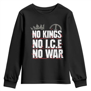 No Kings No Wars No Ice Protest Distressed Youth Sweatshirt No Crown Just Peace Anti War Freedom Supporters TS02 Black Print Your Wear