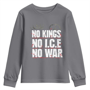 No Kings No Wars No Ice Protest Distressed Youth Sweatshirt No Crown Just Peace Anti War Freedom Supporters TS02 Charcoal Print Your Wear