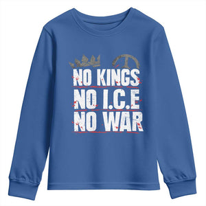 No Kings No Wars No Ice Protest Distressed Youth Sweatshirt No Crown Just Peace Anti War Freedom Supporters TS02 Royal Blue Print Your Wear