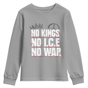 No Kings No Wars No Ice Protest Distressed Youth Sweatshirt No Crown Just Peace Anti War Freedom Supporters TS02 Sport Gray Print Your Wear