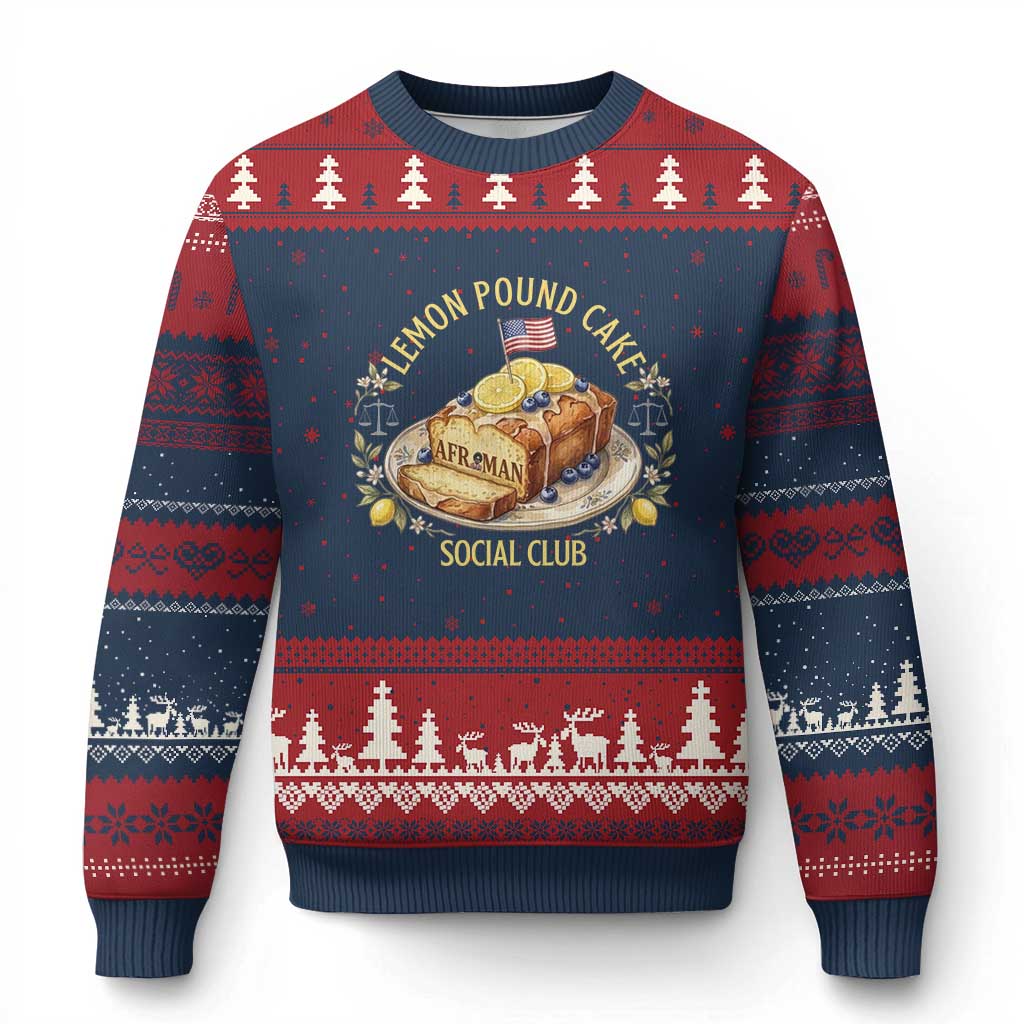 Lemon Pound Cake Social Club Ugly Christmas Sweater Funny Viral Meme Dessert Parody Rap Fans TS02 Navy Red Print Your Wear