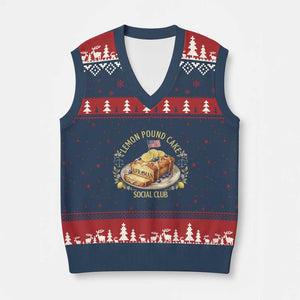 Lemon Pound Cake Social Club V-Neck Knit Sweater Vest Funny Viral Meme Dessert Parody Rap Fans TS02 Navy Red Print Your Wear