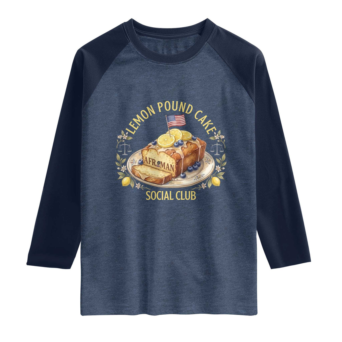 Lemon Pound Cake Social Club Raglan Shirt Funny Viral Meme Dessert Parody Rap Fans TS02 Heather Denim Navy Print Your Wear