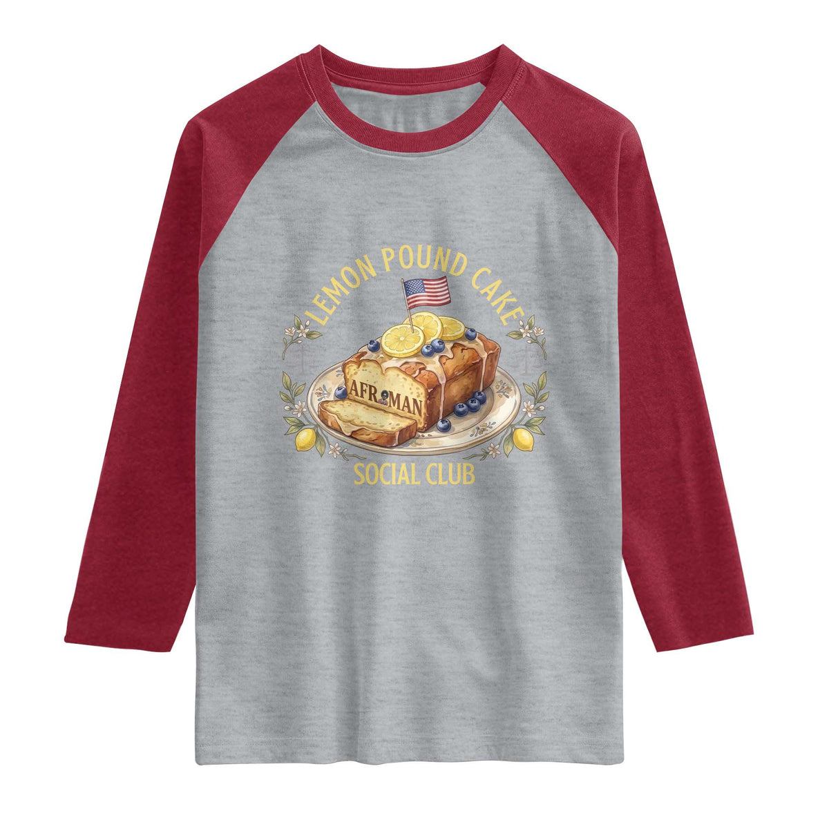 Lemon Pound Cake Social Club Raglan Shirt Funny Viral Meme Dessert Parody Rap Fans TS02 Heather Gray Heather Red Print Your Wear