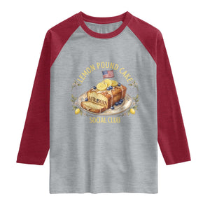 Lemon Pound Cake Social Club Raglan Shirt Funny Viral Meme Dessert Parody Rap Fans TS02 Heather Gray Heather Red Print Your Wear