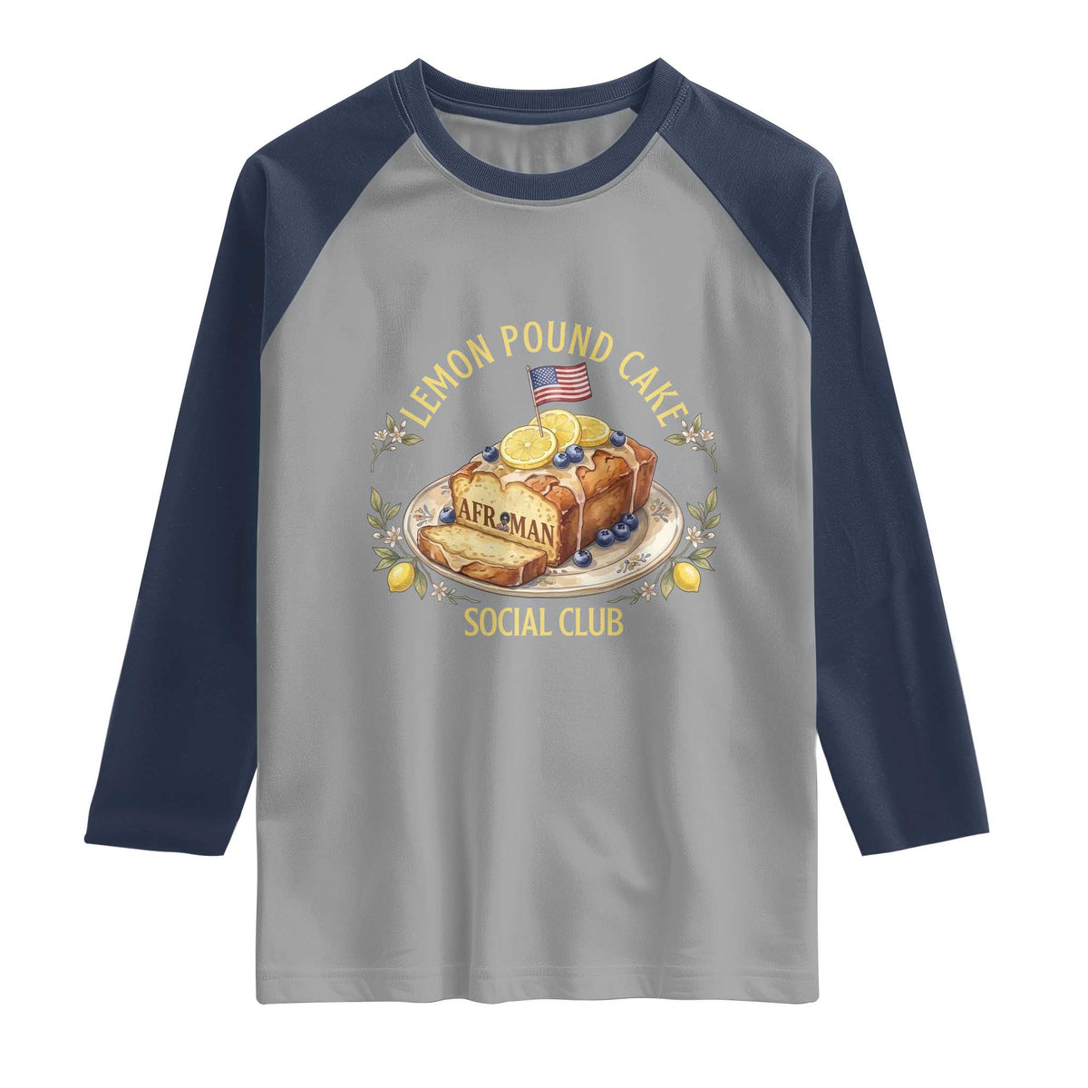 Lemon Pound Cake Social Club Raglan Shirt Funny Viral Meme Dessert Parody Rap Fans TS02 Sport Gray Navy Print Your Wear