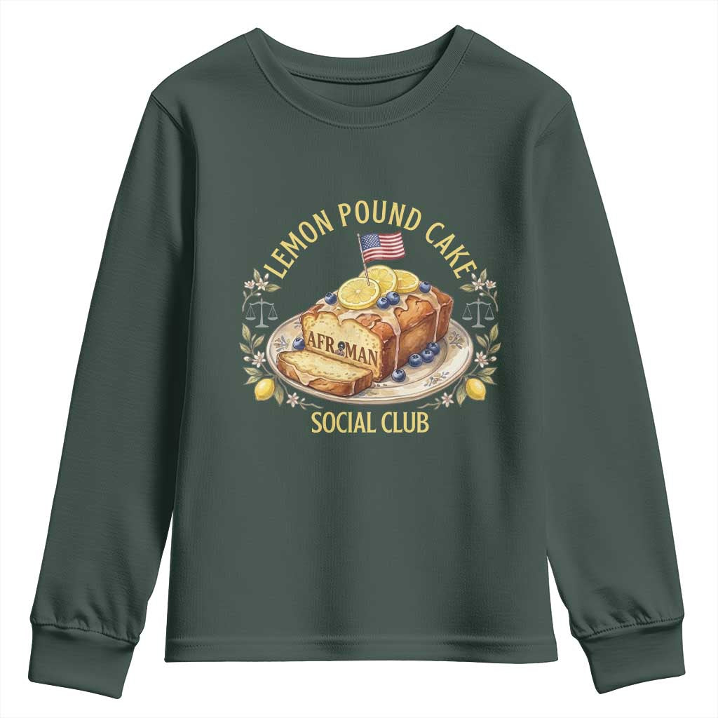 Lemon Pound Cake Social Club Youth Sweatshirt Funny Viral Meme Dessert Parody Rap Fans TS02 Dark Forest Green Print Your Wear