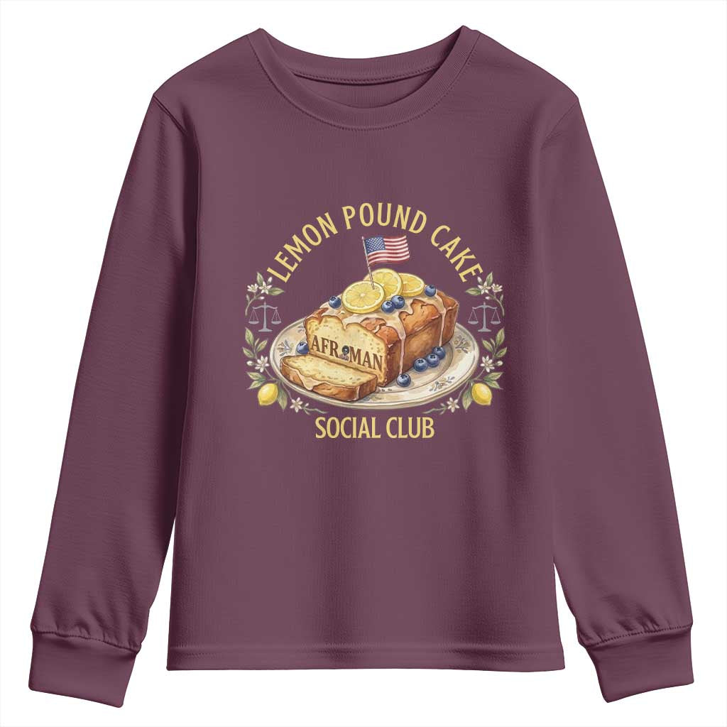 Lemon Pound Cake Social Club Youth Sweatshirt Funny Viral Meme Dessert Parody Rap Fans TS02 Maroon Print Your Wear