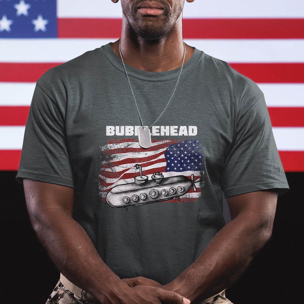Navy Veteran T Shirt Bubblehead Submarine American Flag TS02 Printyourwear