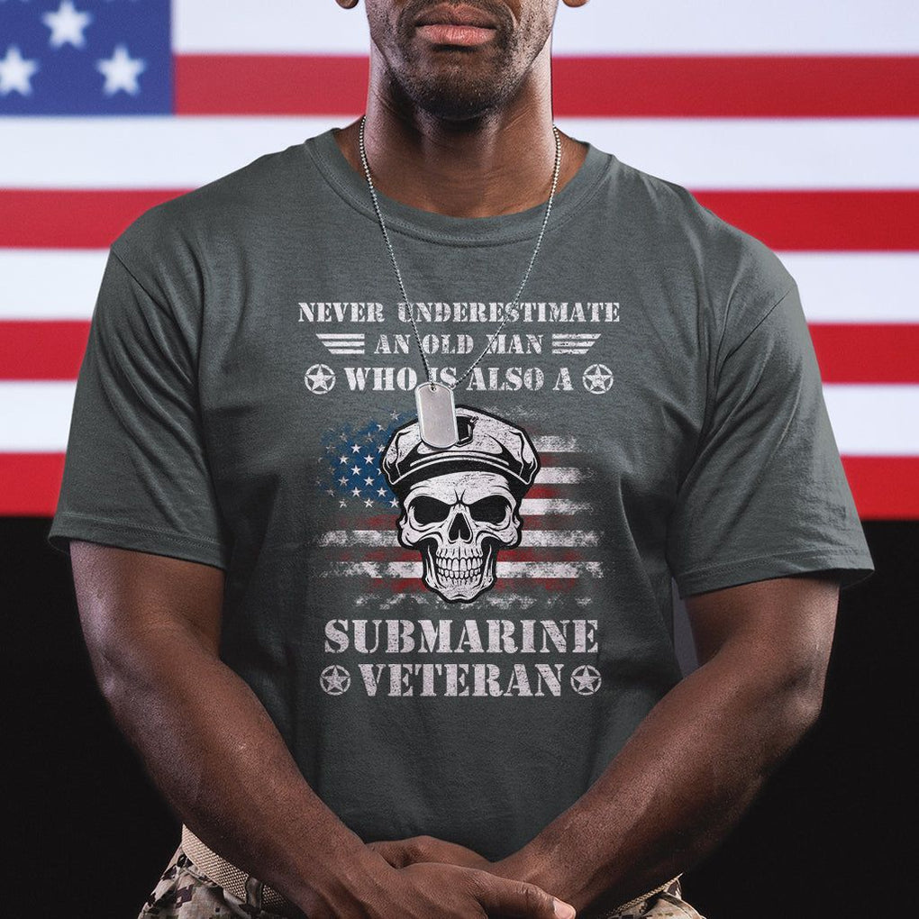 Navy Veteran T Shirt Submariner Skull American Flag TS02 Printyourwear