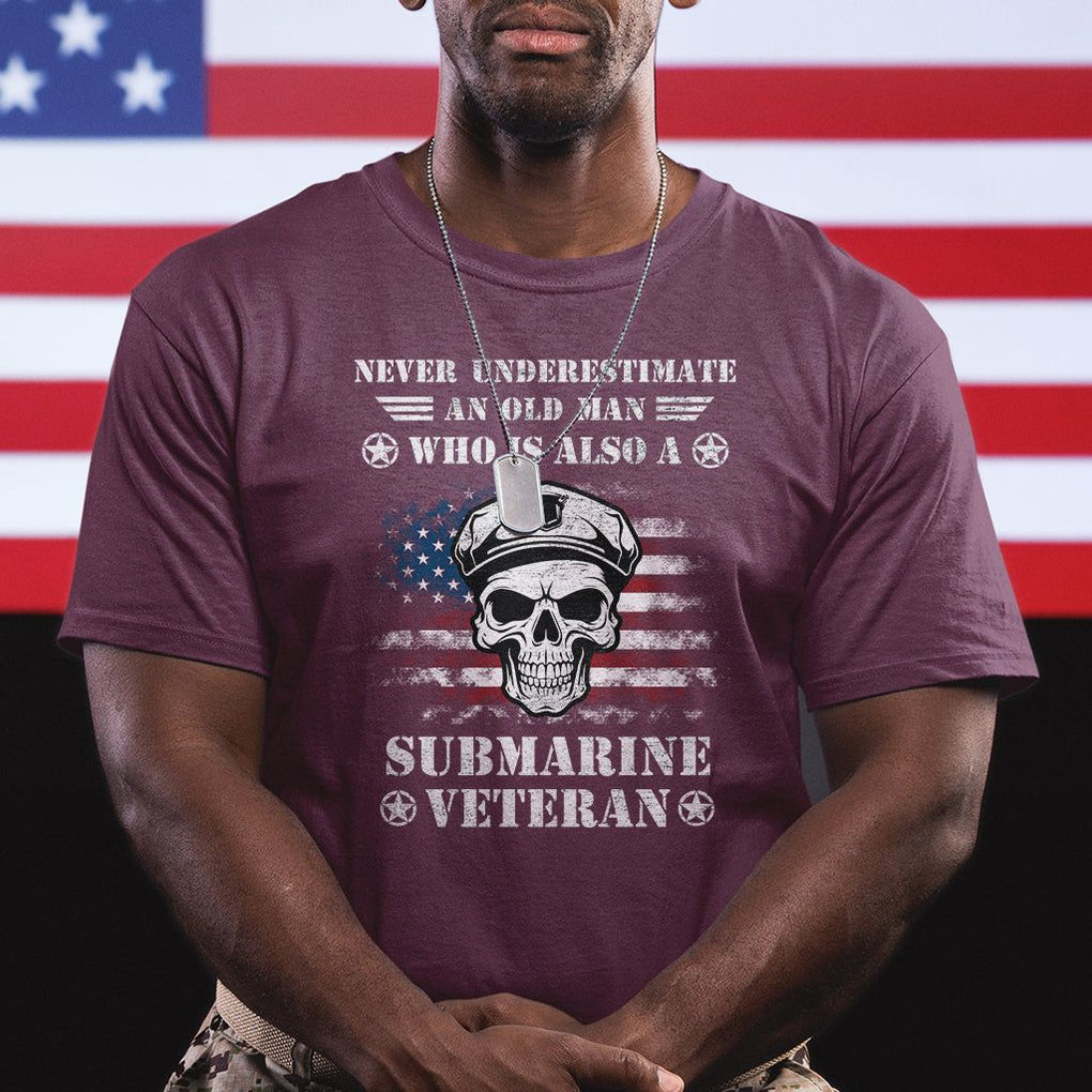 Navy Veteran T Shirt Submariner Skull American Flag TS02 Printyourwear