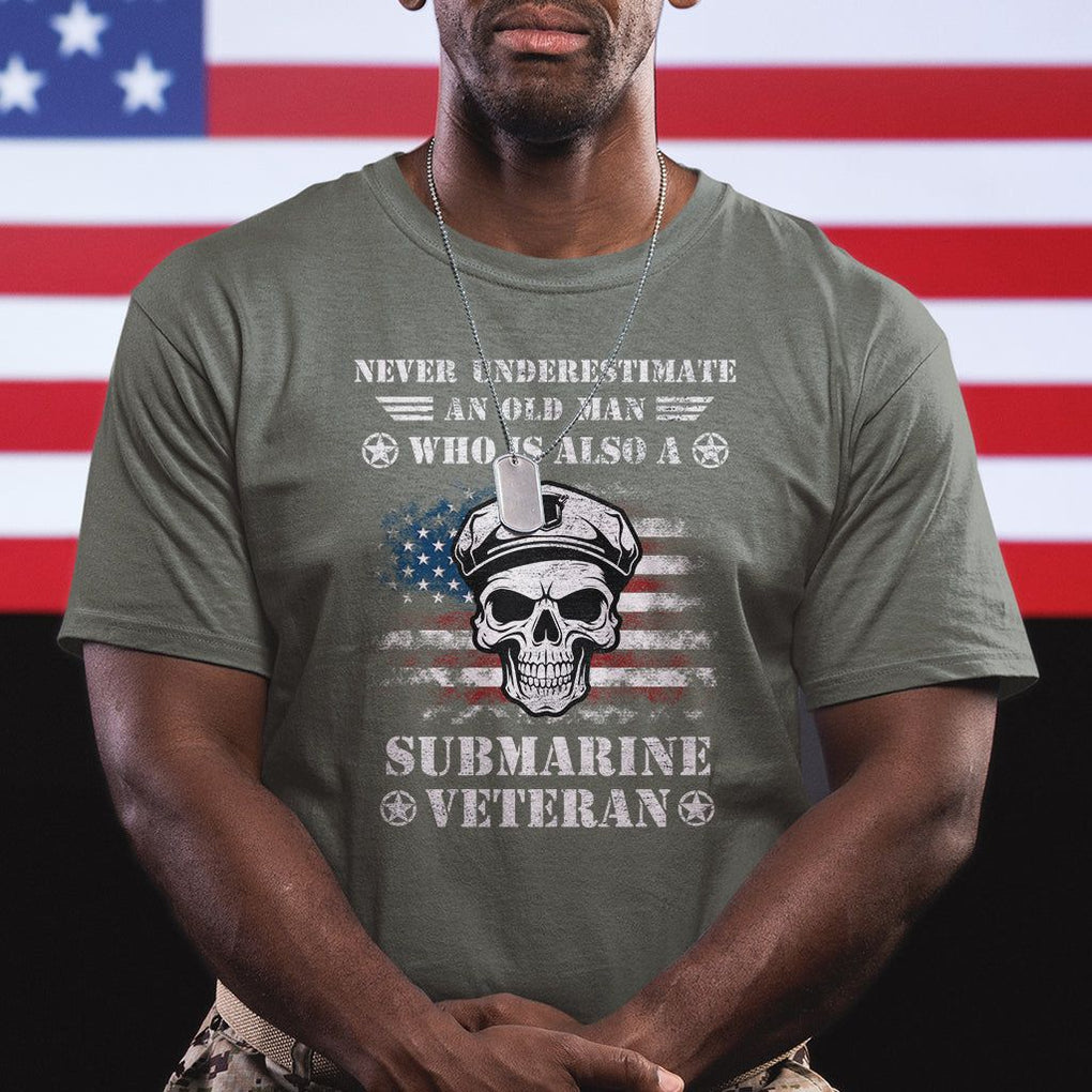 Navy Veteran T Shirt Submariner Skull American Flag TS02 Printyourwear