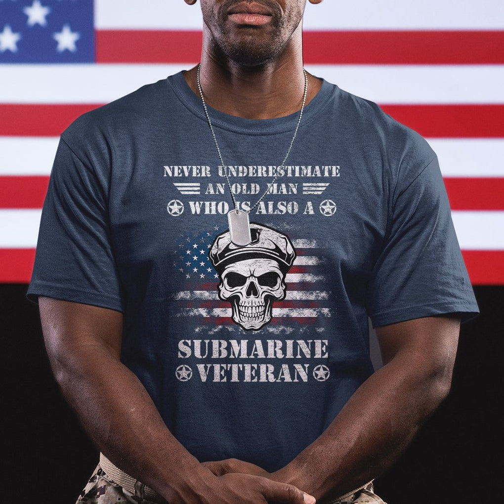 Navy Veteran T Shirt Submariner Skull American Flag TS02 Printyourwear