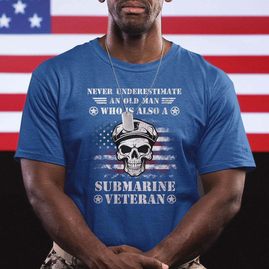 Navy Veteran T Shirt Submariner Skull American Flag TS02 Printyourwear