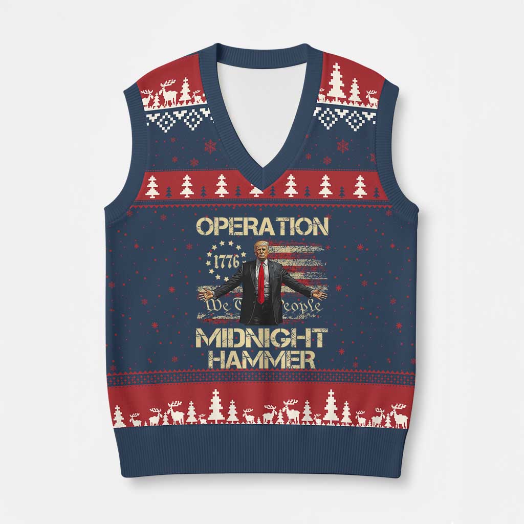 Operation Midnight Hammer V-Neck Knit Sweater Vest We The People 1776 American Flag TS02 Navy Red Print Your Wear