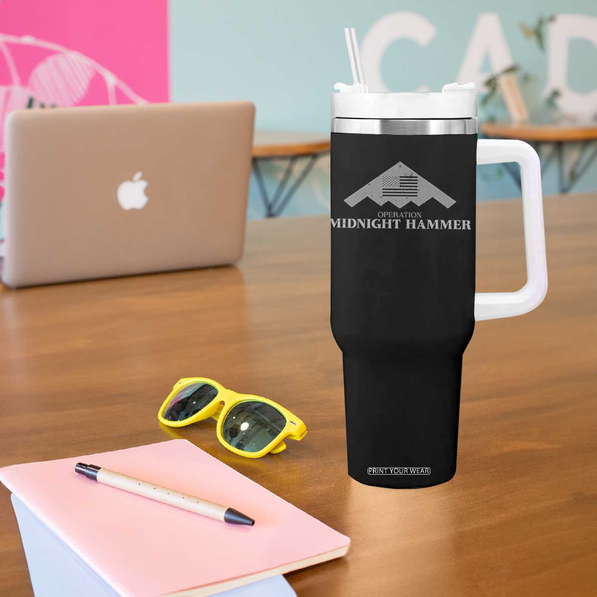 Operation Midnight Hammer Tumbler With Handle Stealth Patriot TS02 Print Your Wear