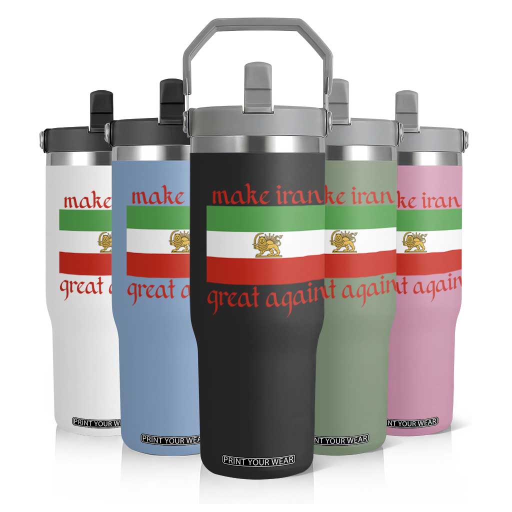 Make Iran Great Again Flip Straw Tumbler Vintage Lion and Sun Flag Patriotic Iranian Pride TS02 Print Your Wear