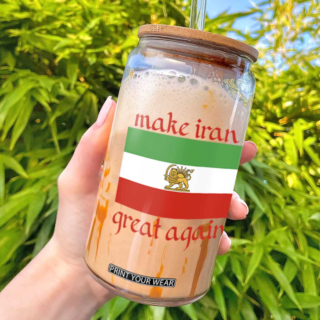 Make Iran Great Again Glass Can Vintage Lion and Sun Flag Patriotic Iranian Pride TS02 White Print Your Wear