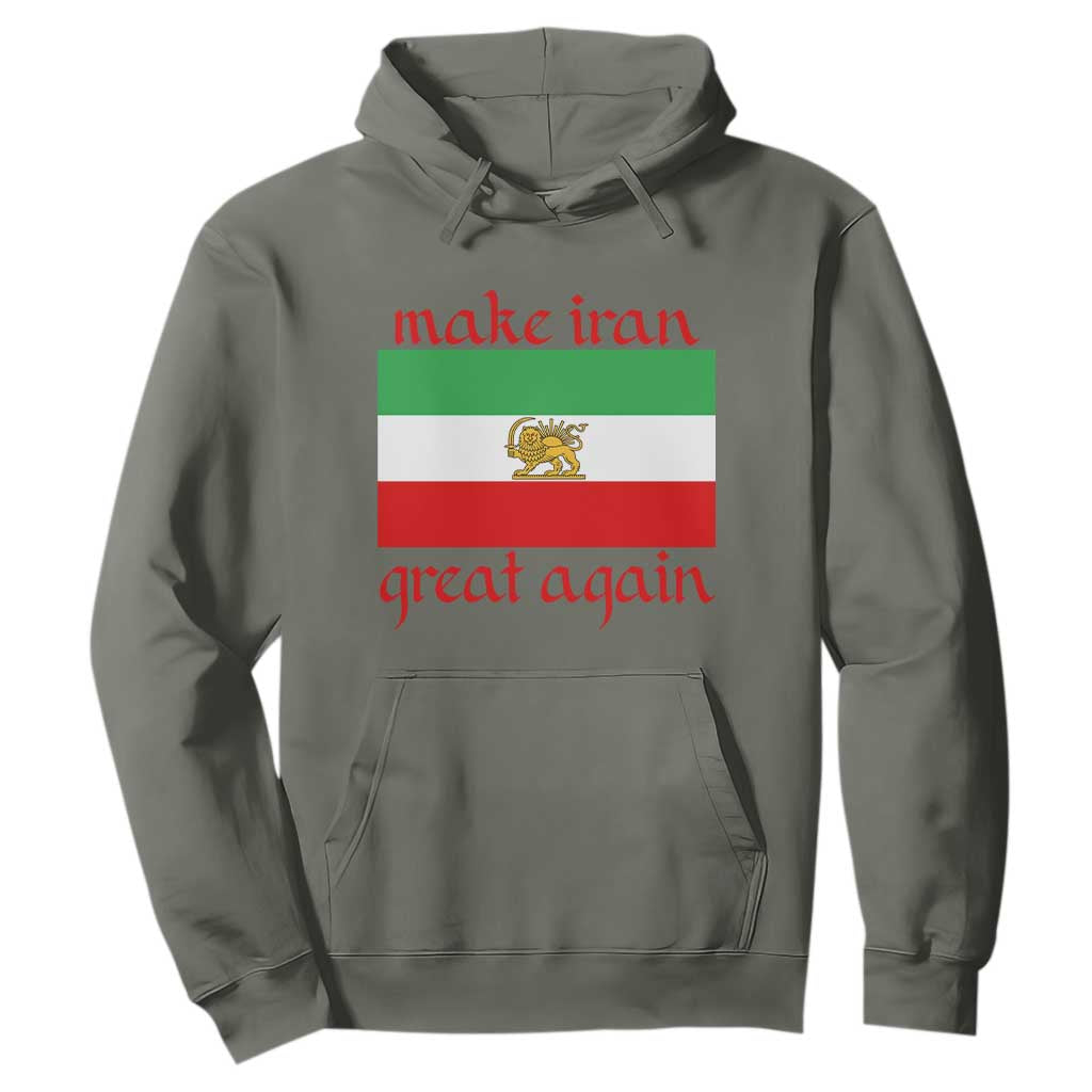 Make Iran Great Again Hoodie Vintage Lion and Sun Flag Patriotic Iranian Pride TS02 Military Green Print Your Wear