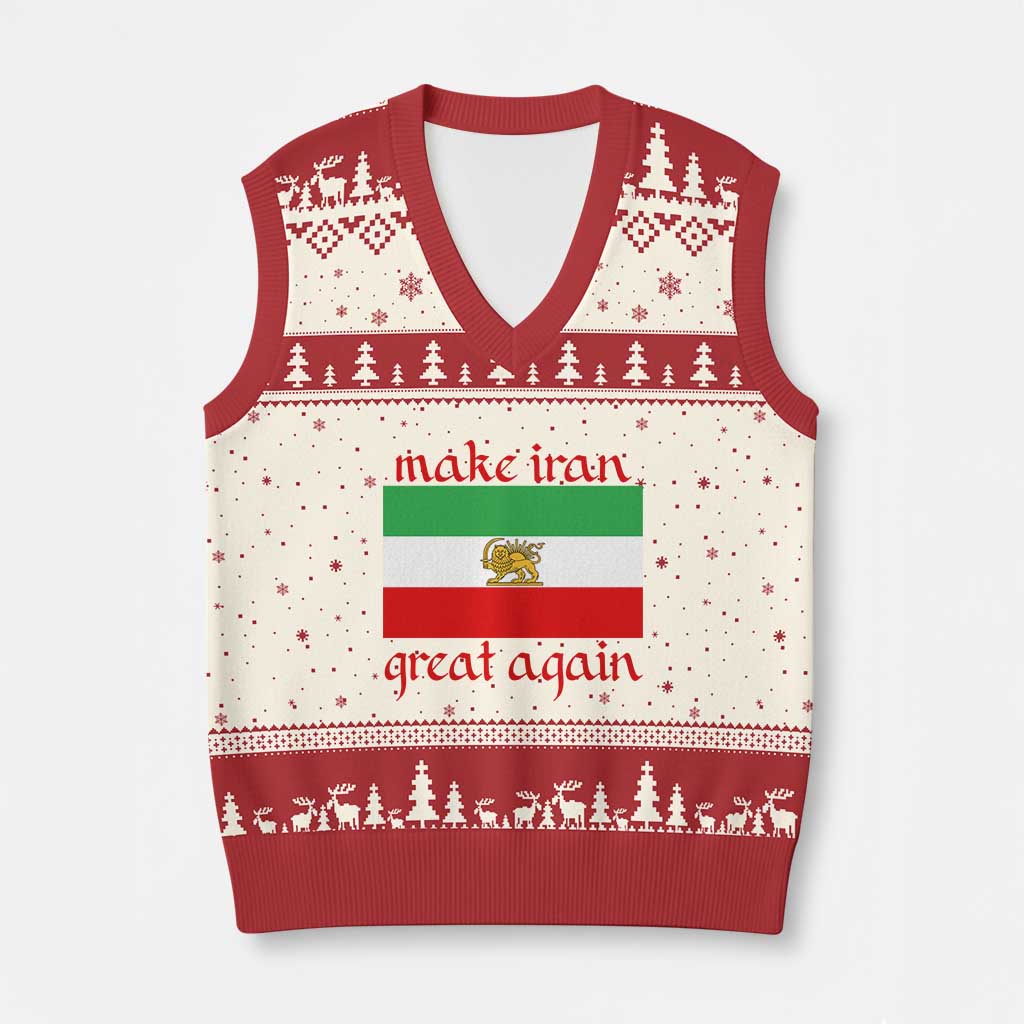 Make Iran Great Again V-Neck Knit Sweater Vest Vintage Lion and Sun Flag Patriotic Iranian Pride TS02 Beige Red Print Your Wear
