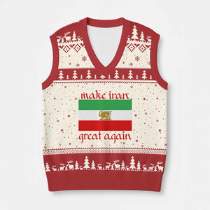 Make Iran Great Again V-Neck Knit Sweater Vest Vintage Lion and Sun Flag Patriotic Iranian Pride TS02 Beige Red Print Your Wear