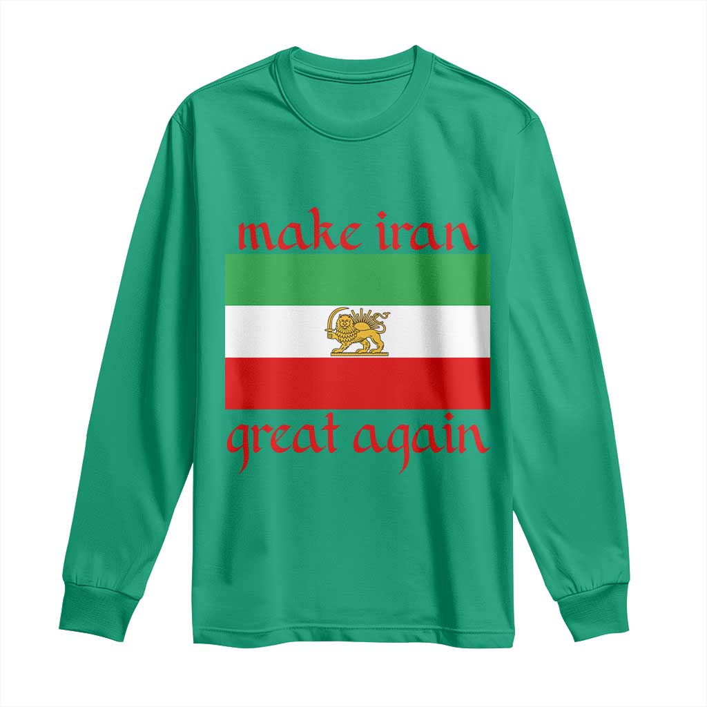 Make Iran Great Again Long Sleeve Shirt Vintage Lion and Sun Flag Patriotic Iranian Pride TS02 Irish Green Print Your Wear
