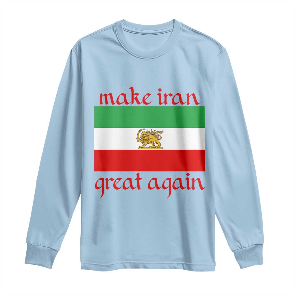 Make Iran Great Again Long Sleeve Shirt Vintage Lion and Sun Flag Patriotic Iranian Pride TS02 Light Blue Print Your Wear