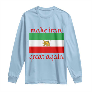Make Iran Great Again Long Sleeve Shirt Vintage Lion and Sun Flag Patriotic Iranian Pride TS02 Light Blue Print Your Wear