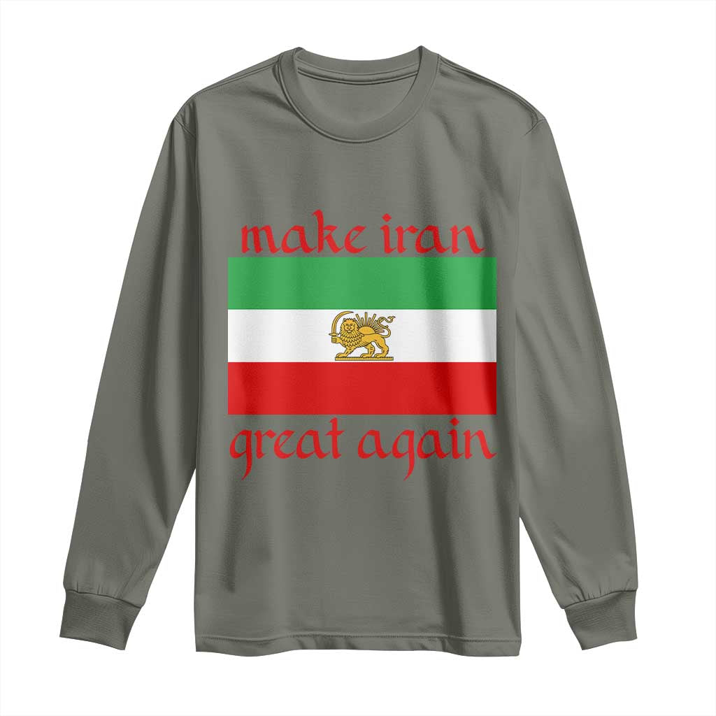 Make Iran Great Again Long Sleeve Shirt Vintage Lion and Sun Flag Patriotic Iranian Pride TS02 Military Green Print Your Wear
