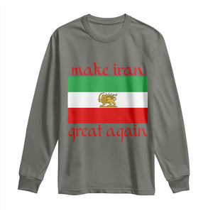 Make Iran Great Again Long Sleeve Shirt Vintage Lion and Sun Flag Patriotic Iranian Pride TS02 Military Green Print Your Wear