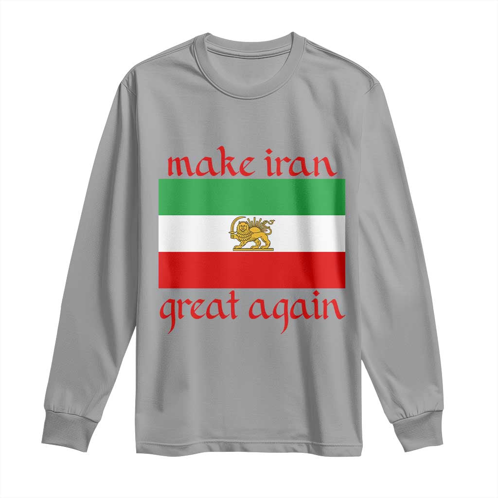 Make Iran Great Again Long Sleeve Shirt Vintage Lion and Sun Flag Patriotic Iranian Pride TS02 Sport Gray Print Your Wear