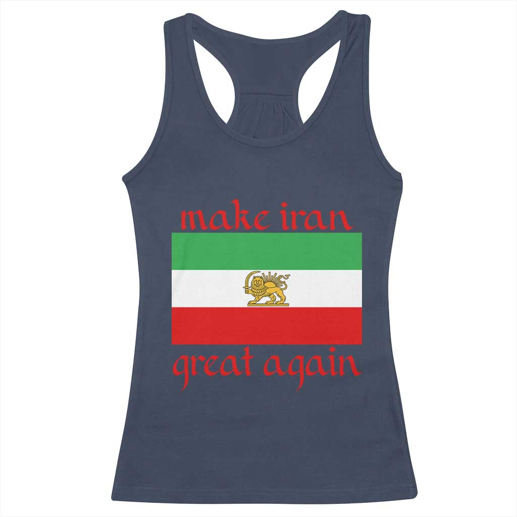 Make Iran Great Again Racerback Tank Top Vintage Lion and Sun Flag Patriotic Iranian Pride TS02 Navy Print Your Wear
