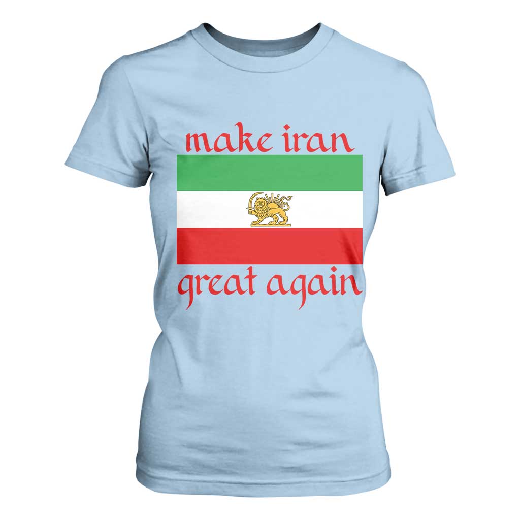 Make Iran Great Again T Shirt For Women Vintage Lion and Sun Flag Patriotic Iranian Pride TS02 Light Blue Print Your Wear