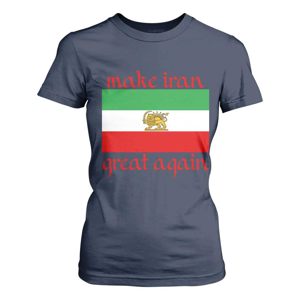 Make Iran Great Again T Shirt For Women Vintage Lion and Sun Flag Patriotic Iranian Pride TS02 Navy Print Your Wear