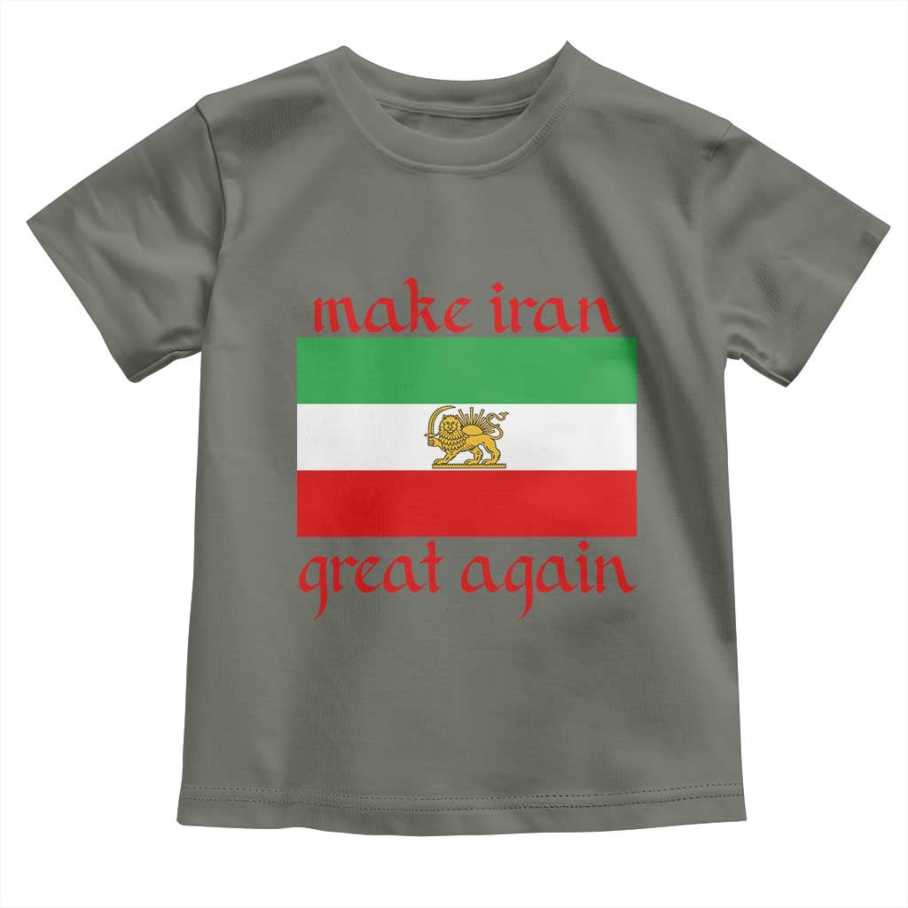 Make Iran Great Again Toddler T Shirt Vintage Lion and Sun Flag Patriotic Iranian Pride TS02 Military Green Print Your Wear