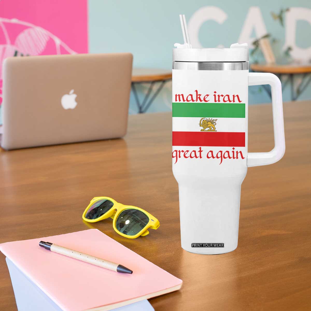Make Iran Great Again Tumbler With Handle Vintage Lion and Sun Flag Patriotic Iranian Pride TS02 Print Your Wear