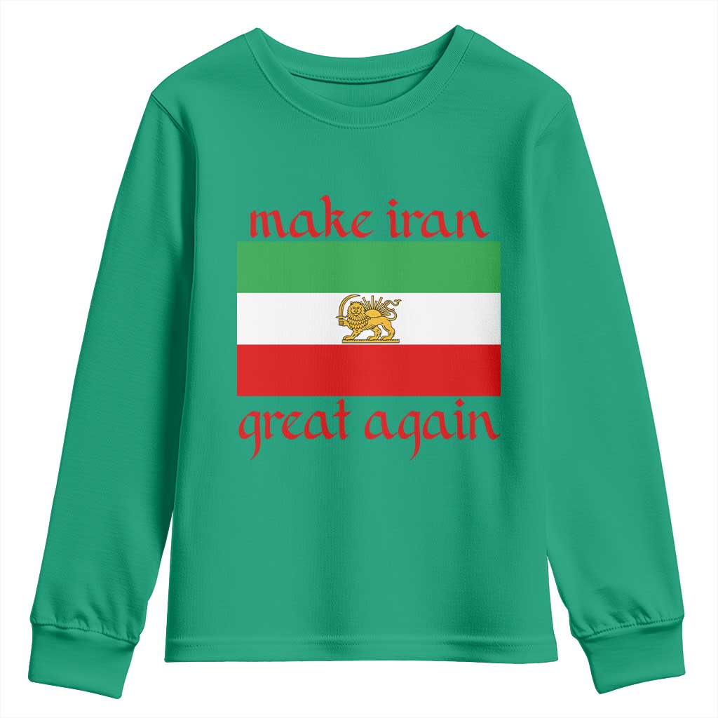 Make Iran Great Again Youth Sweatshirt Vintage Lion and Sun Flag Patriotic Iranian Pride TS02 Irish Green Print Your Wear