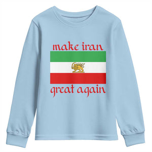 Make Iran Great Again Youth Sweatshirt Vintage Lion and Sun Flag Patriotic Iranian Pride TS02 Light Blue Print Your Wear
