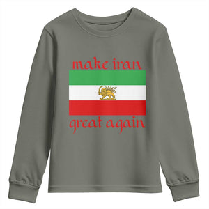 Make Iran Great Again Youth Sweatshirt Vintage Lion and Sun Flag Patriotic Iranian Pride TS02 Military Green Print Your Wear