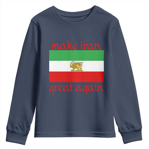 Make Iran Great Again Youth Sweatshirt Vintage Lion and Sun Flag Patriotic Iranian Pride TS02 Navy Print Your Wear