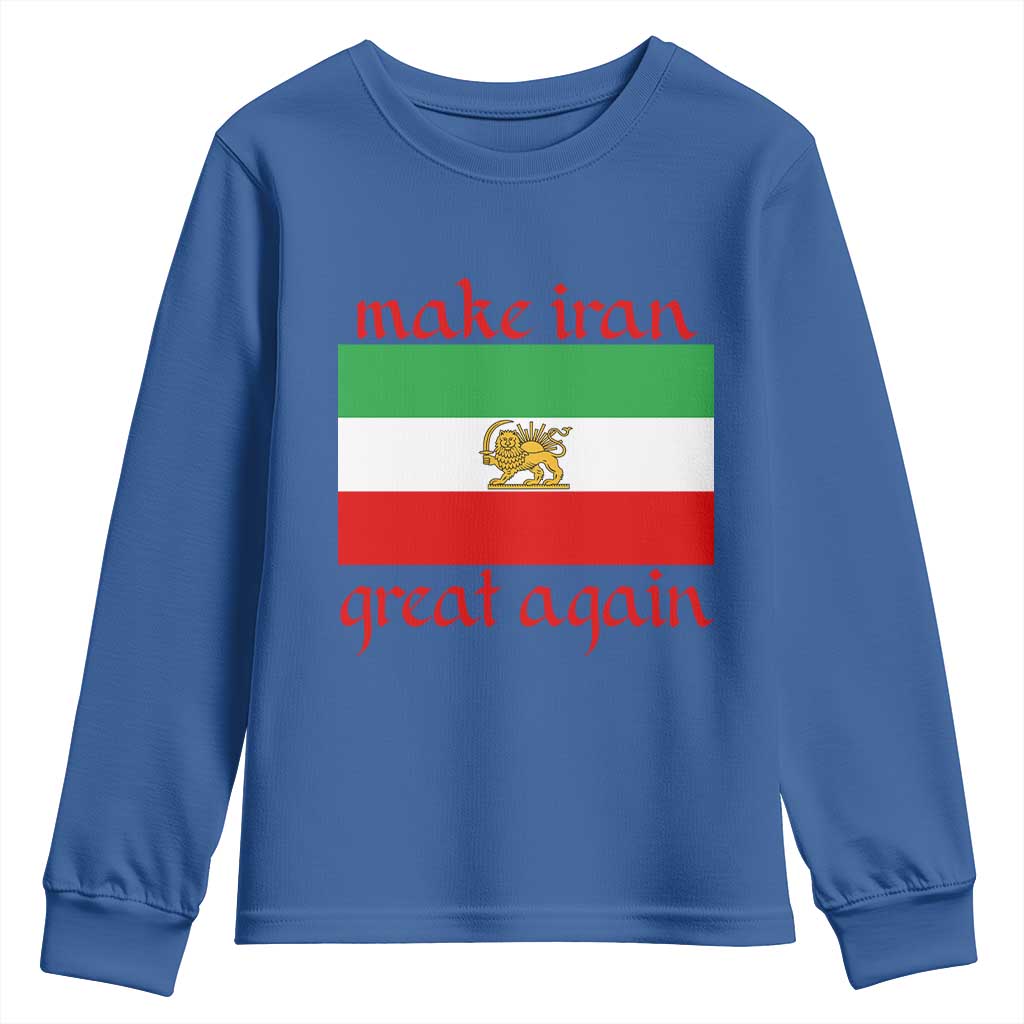 Make Iran Great Again Youth Sweatshirt Vintage Lion and Sun Flag Patriotic Iranian Pride TS02 Royal Blue Print Your Wear