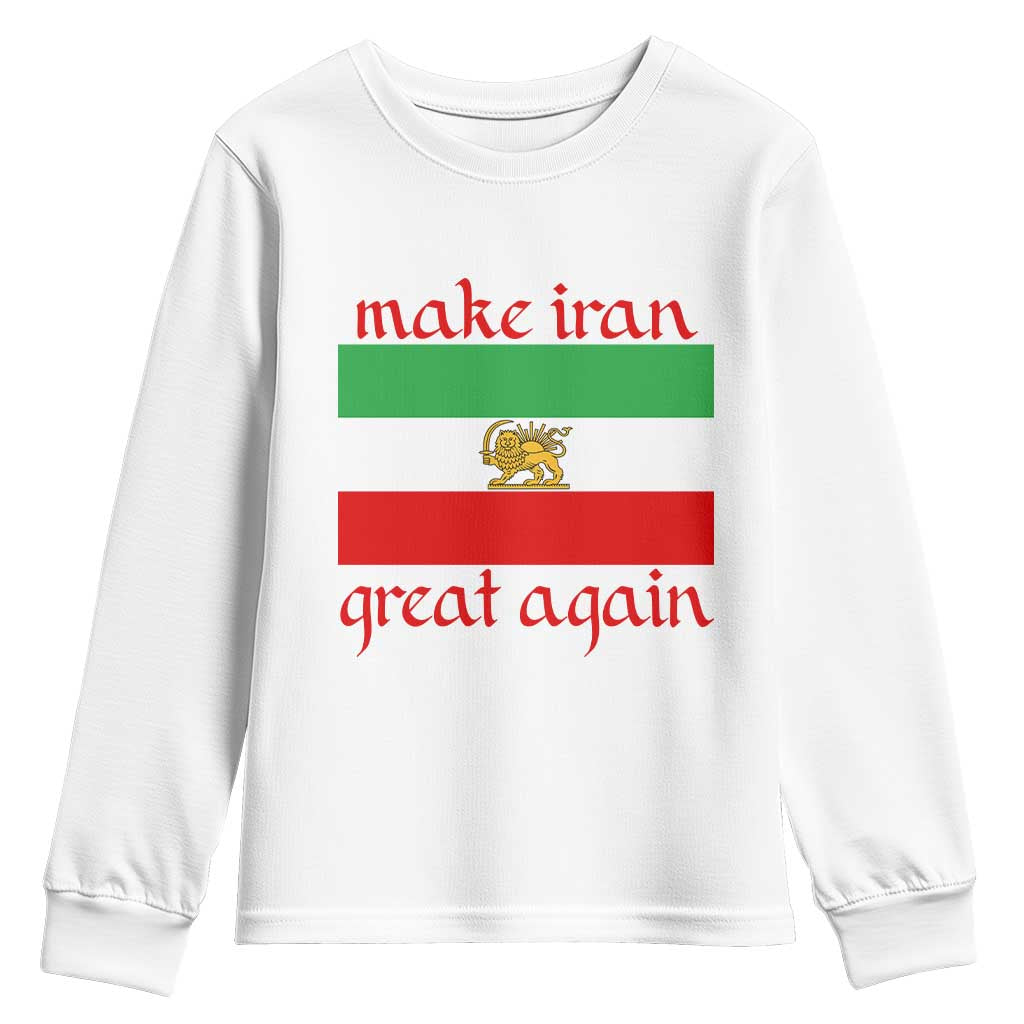 Make Iran Great Again Youth Sweatshirt Vintage Lion and Sun Flag Patriotic Iranian Pride TS02 White Print Your Wear