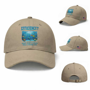 Efficiency Is Fish In Sea Funny Fish Pun Dad Joke Baseball Cap Yeah Thats Where They Usually Are Marine Life Ocean Humor