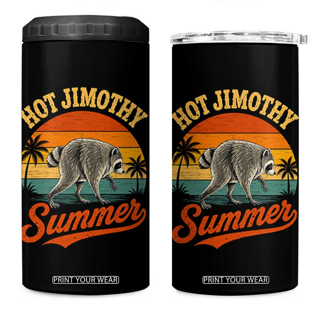 Hot Jimothy Summer Retro Sunset Beach Graphic 4 in 1 Can Cooler Tumbler Funny Viral Seattle Raccoon Meme