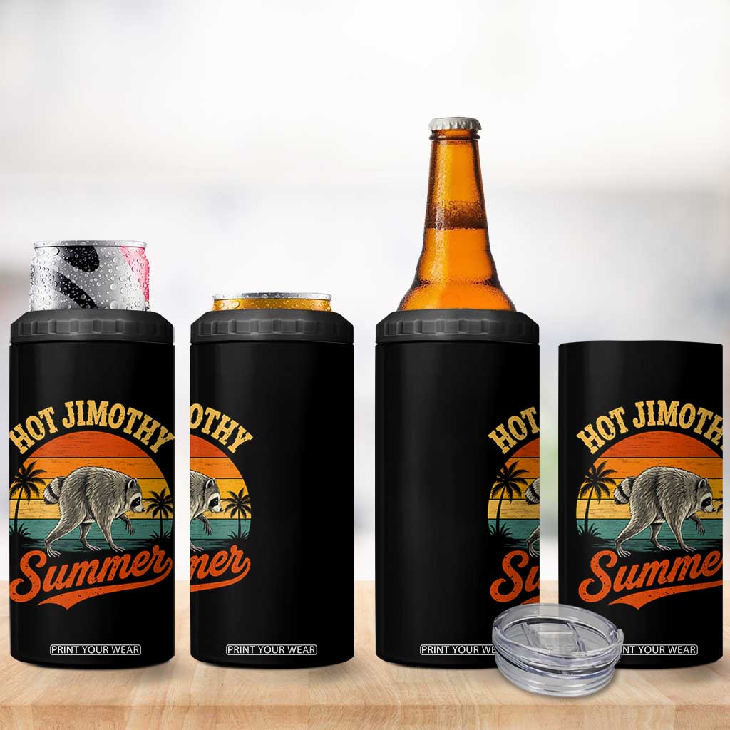 Hot Jimothy Summer Retro Sunset Beach Graphic 4 in 1 Can Cooler Tumbler Funny Viral Seattle Raccoon Meme